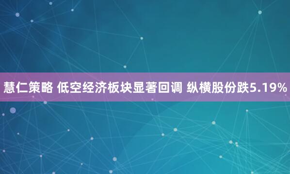 慧仁策略 低空经济板块显著回调 纵横股份跌5.19%