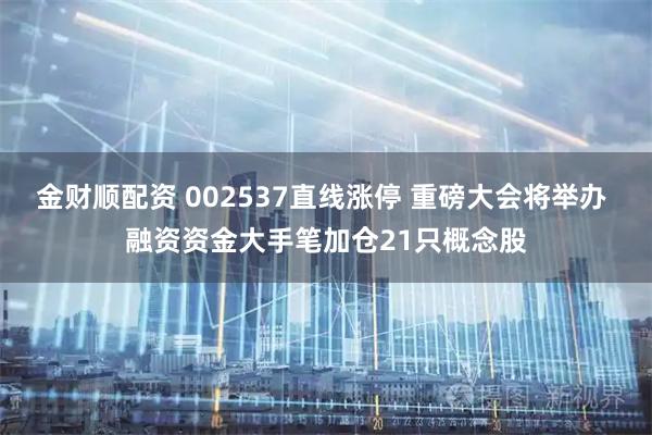 金财顺配资 002537直线涨停 重磅大会将举办 融资资金大手笔加仓21只概念股